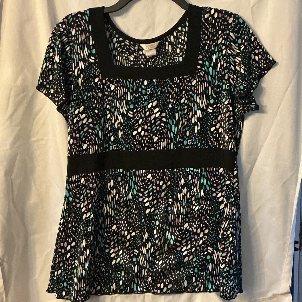 Christopher & Banks Black Top with Multicolor Pattern